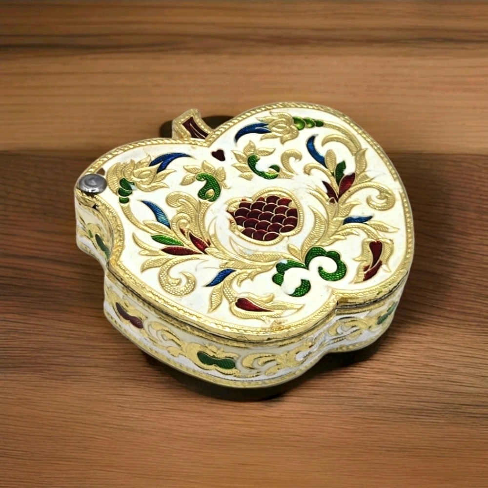 Meenakari Traditional Indian Decorative Silver Golden Foil Trinket Box 4.5"×5"